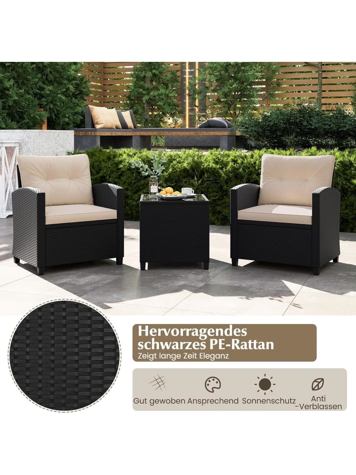 COSTWAY 3 tlg. Rattan Gartenmöbel Set in Hellbraun günstig kaufen onesize