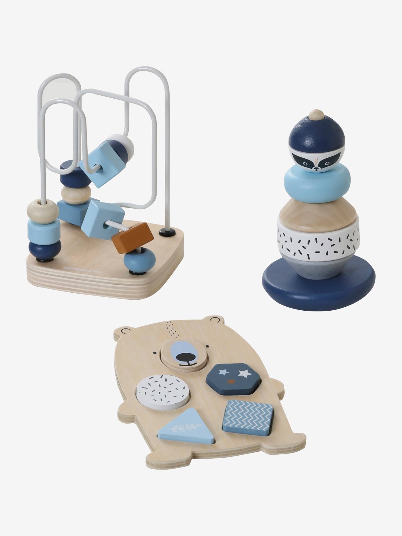 Coffret de 3 jeux d'éveil en bois FSC® bleu