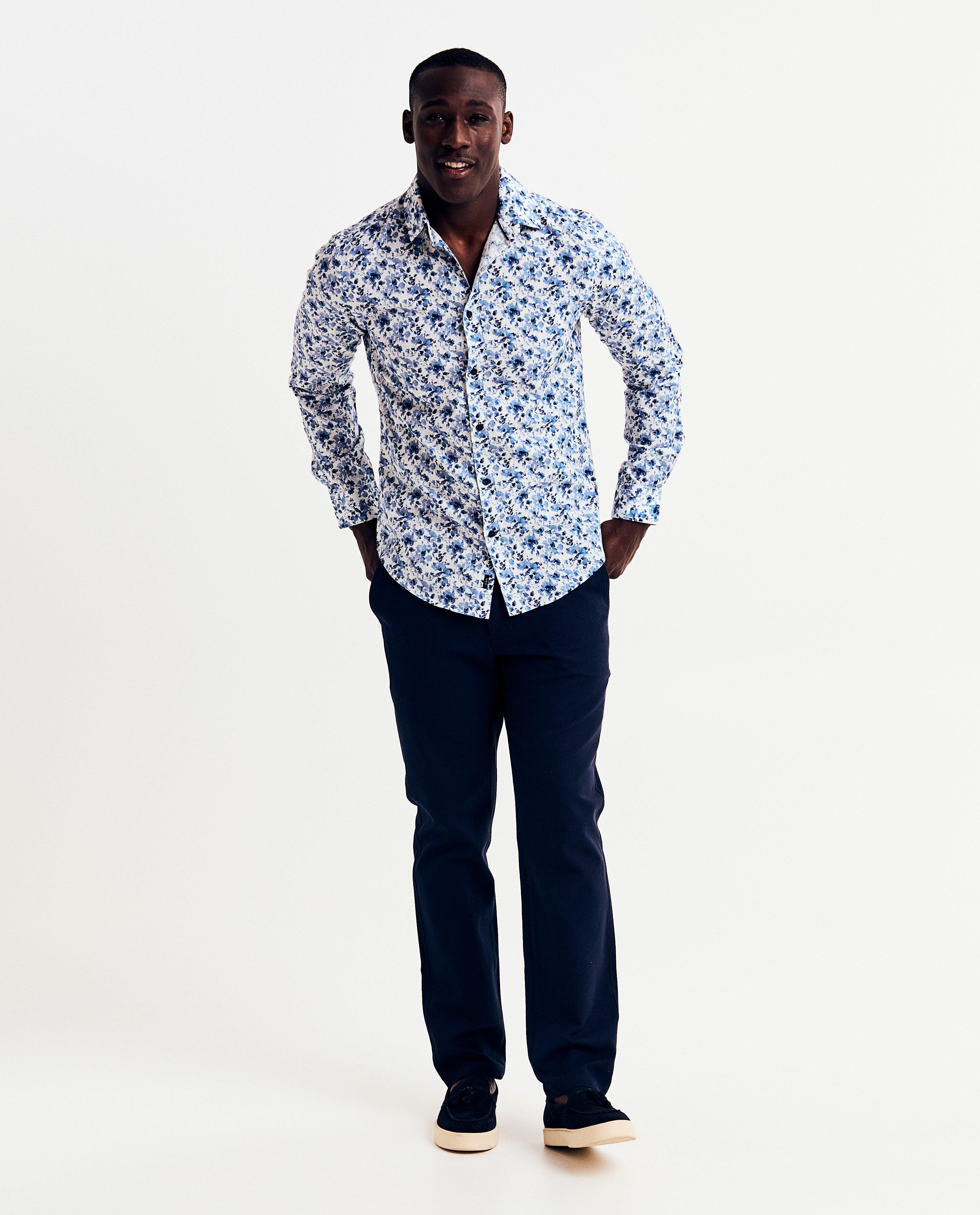 Cămașă Iveo cu imprimeu floral, croială slim fit, albastră
