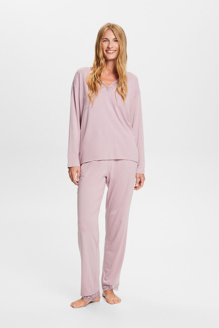 Jersey-Pyjama mit Spitzendetails