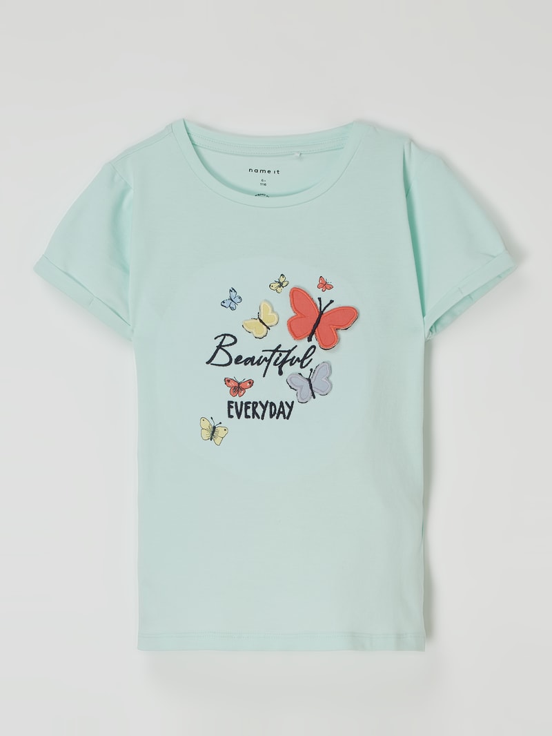 T-Shirt mit Schmetterling-Prints Modell 'Faith' in mint