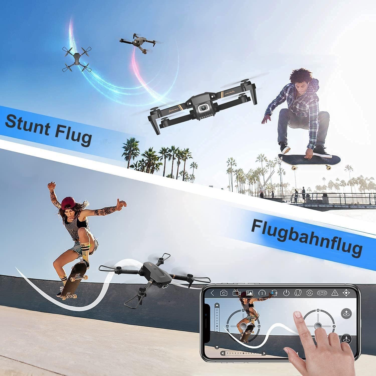 4DRC Drohne (1080p, mit WiFi Kamera HD RC Quadrocopter mit 2 Akkus FPV Übertragung 3D Flip)