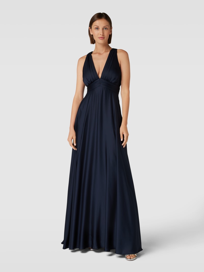 Abendkleid mit Raffungen in marineblau meliert