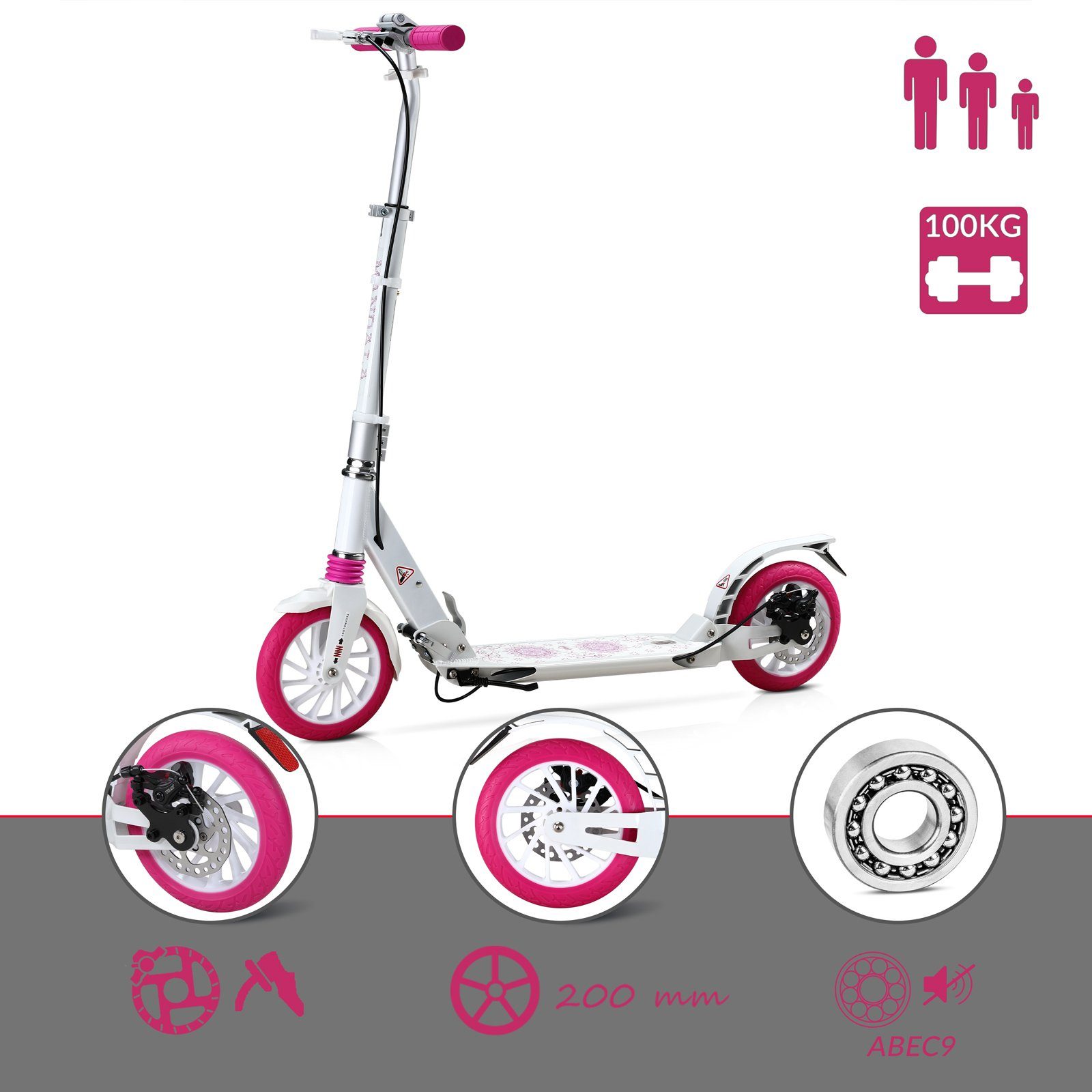 Spielwerk Stuntscooter Mandala, (1 tlg), klappbar ABEC 9 Höhenverstellbar Doppelfederung City Roller