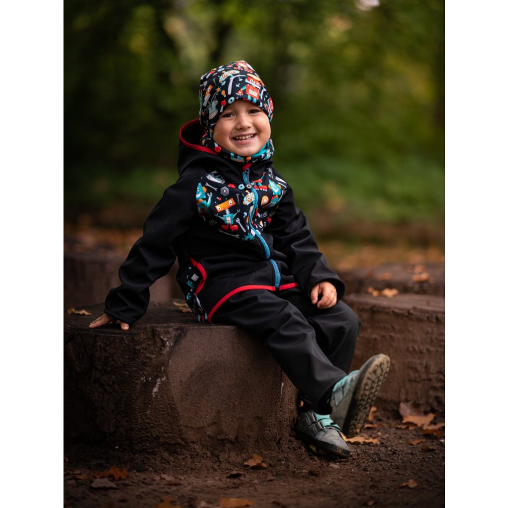 Unuo Kinder-Softshellhose mit Fleece Basic Roboter Schwarz