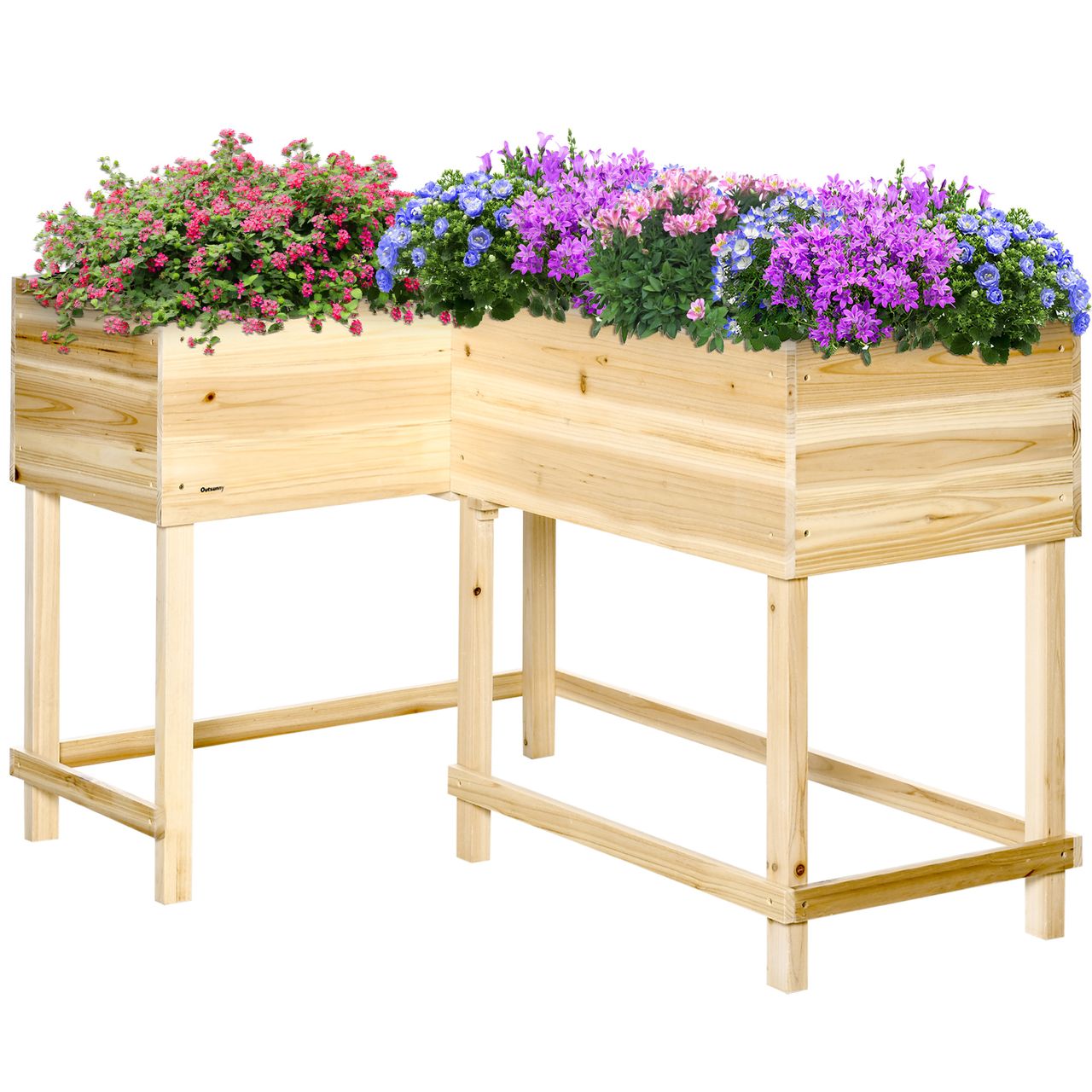 Outsunny Hochbeet Holz Pflanzkasten mit Bewässerungssystem Vliesstoff Blumenkasten Blumentopf Kräuterbeet Natur 121 x 91 x 81 cm