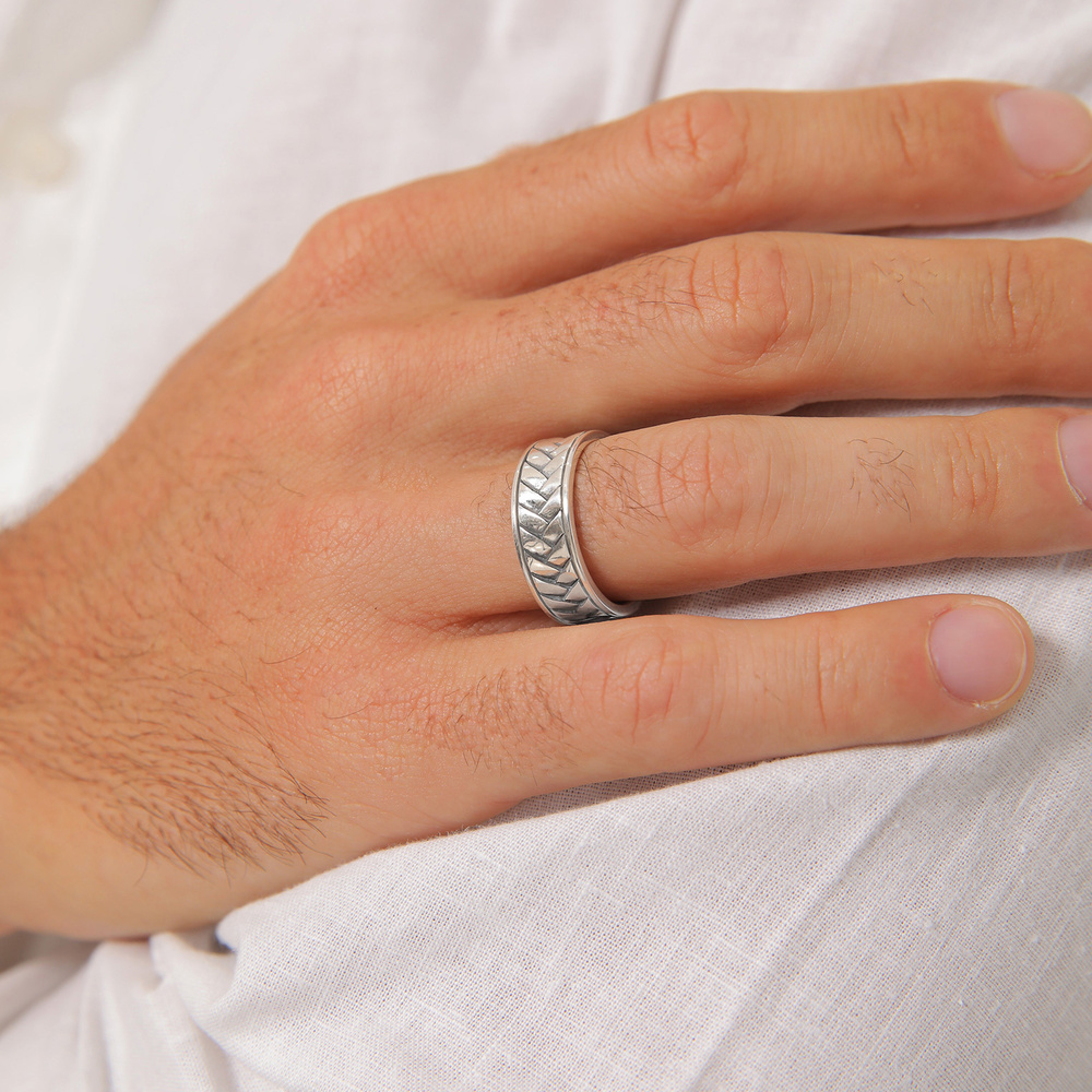 KUZZOI KUZZOI Bague Bague pour homme à chevrons Vintage en argent sterling 925 massif Bague
