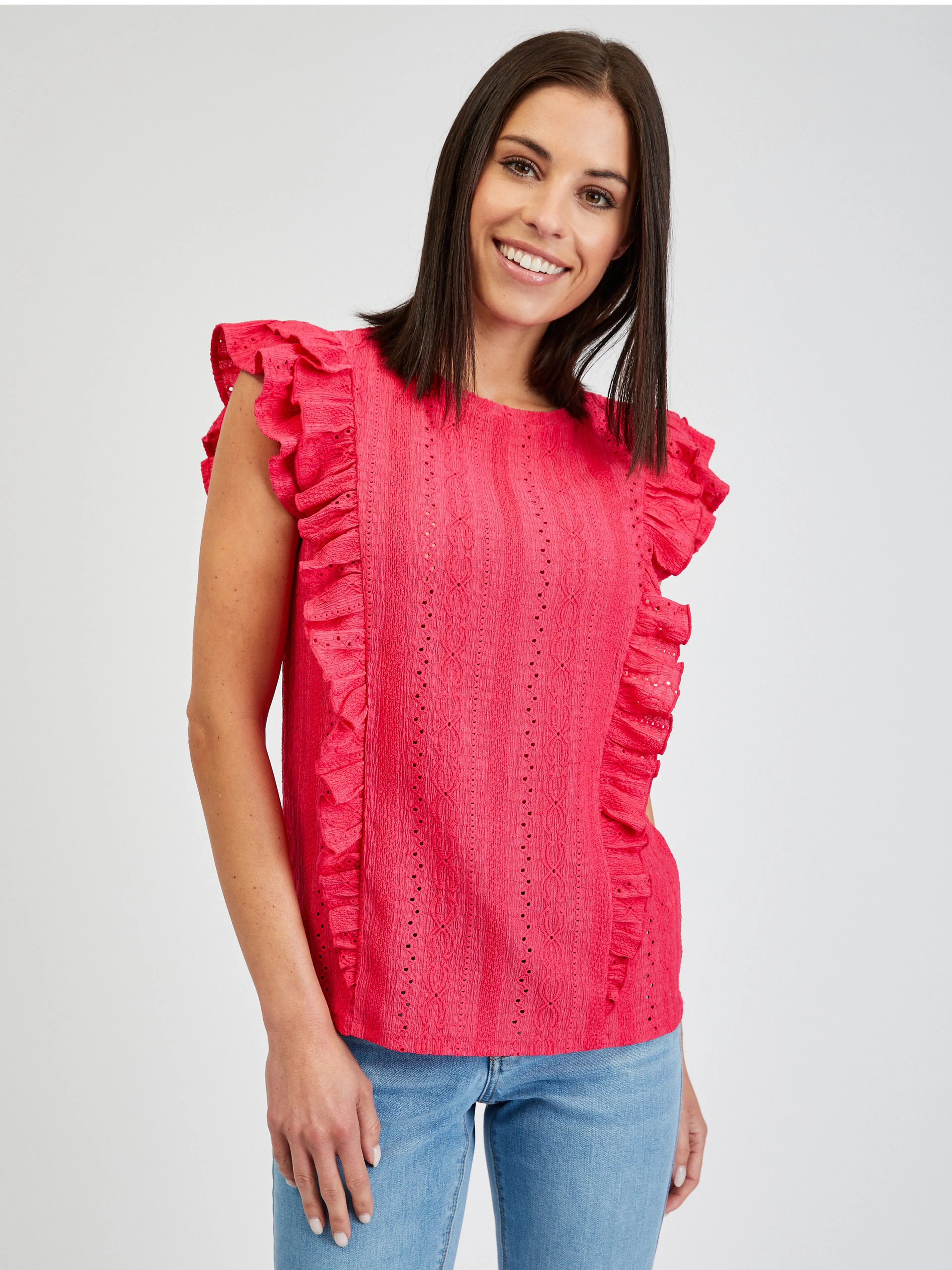 Dunkelrosa Damen Rüschen-T-Shirt ORSAY