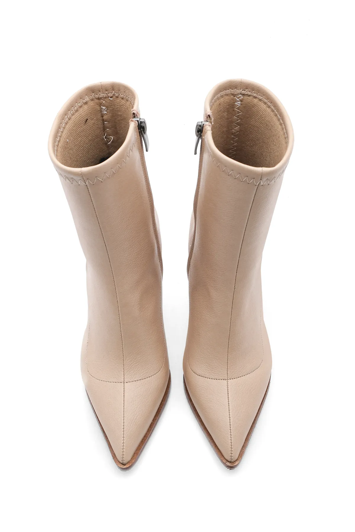 Marjin  Damenstiefel mit Absatz, spitze Zehenpartie, Kelchabsatz, tägliche klassische Stiefel, Löcher, Beige