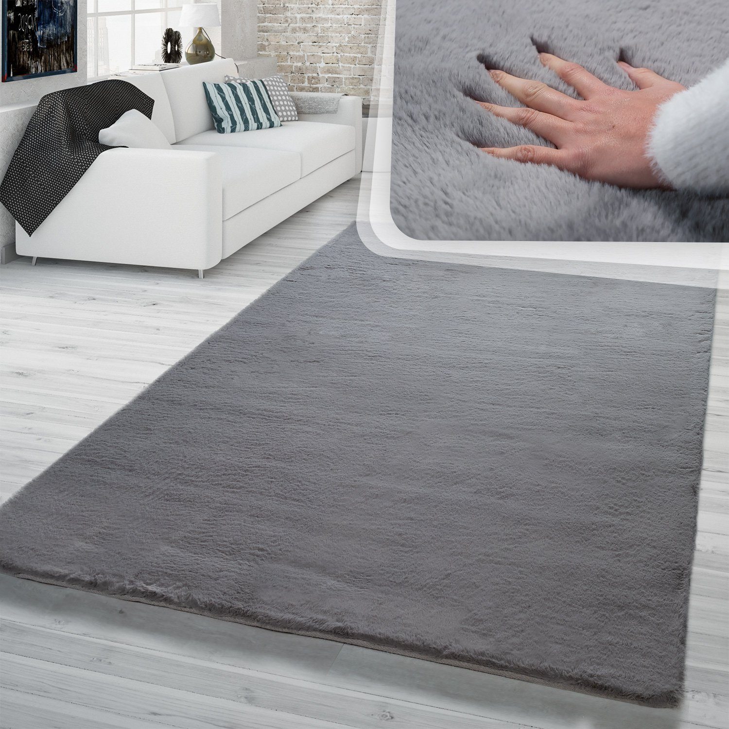 Fellteppich Hochflor Teppich Wohnzimmer Kunstfell Softes Kaninchenfell, TT Home, rechteckig, Höhe: 26 mm