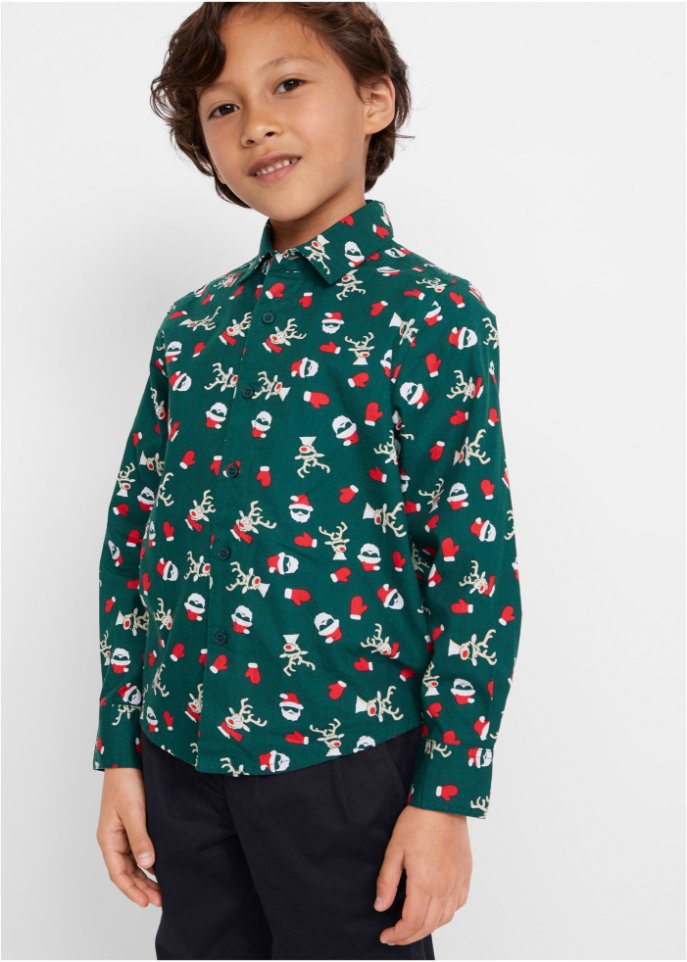 Jungen Langarmhemd mit Weihnachtsmotiv, Slim Fit