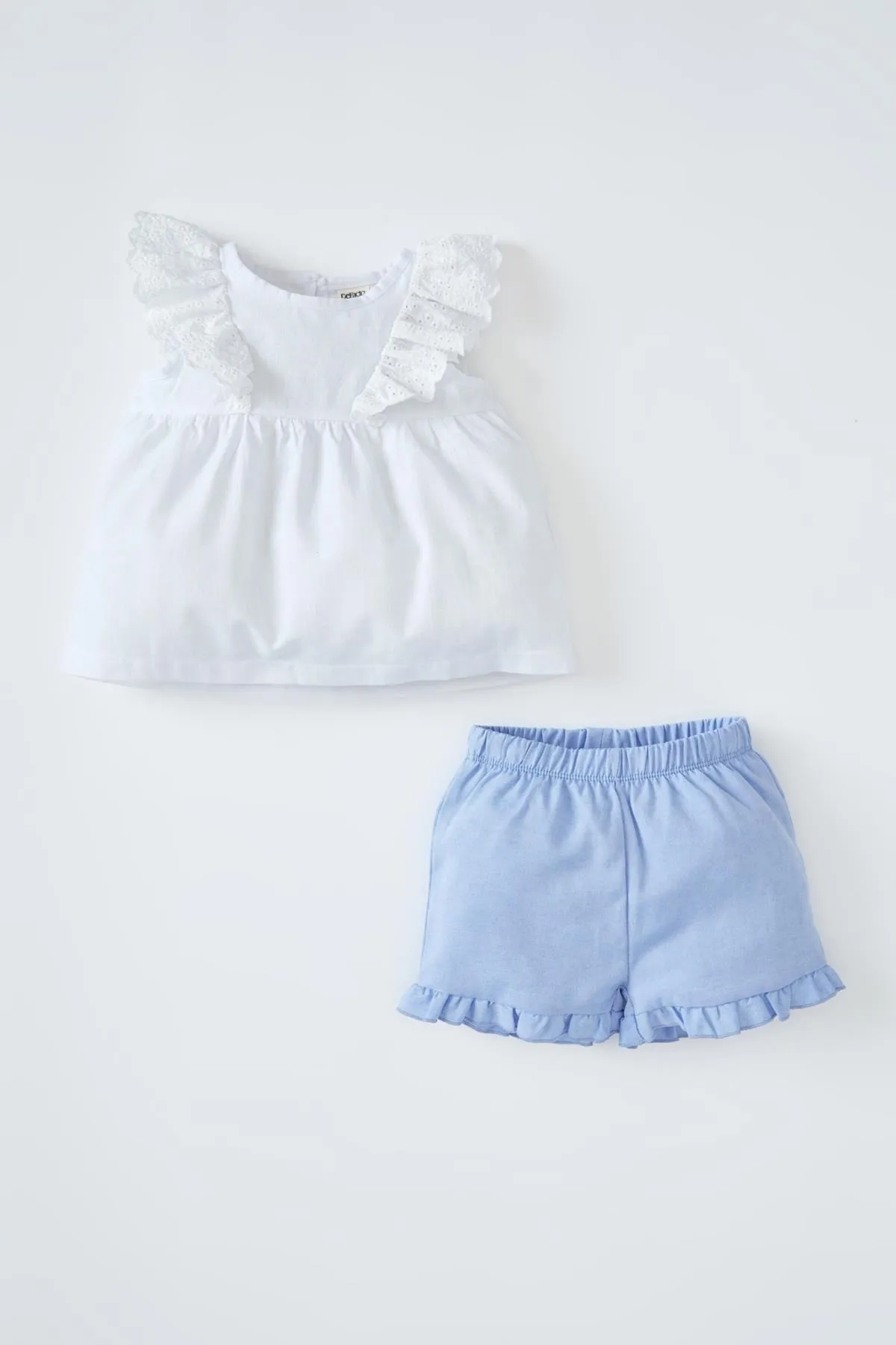 DeFacto  Baby-Mädchen-Baumwoll-Volantblusen-Shorts im 2er-Set