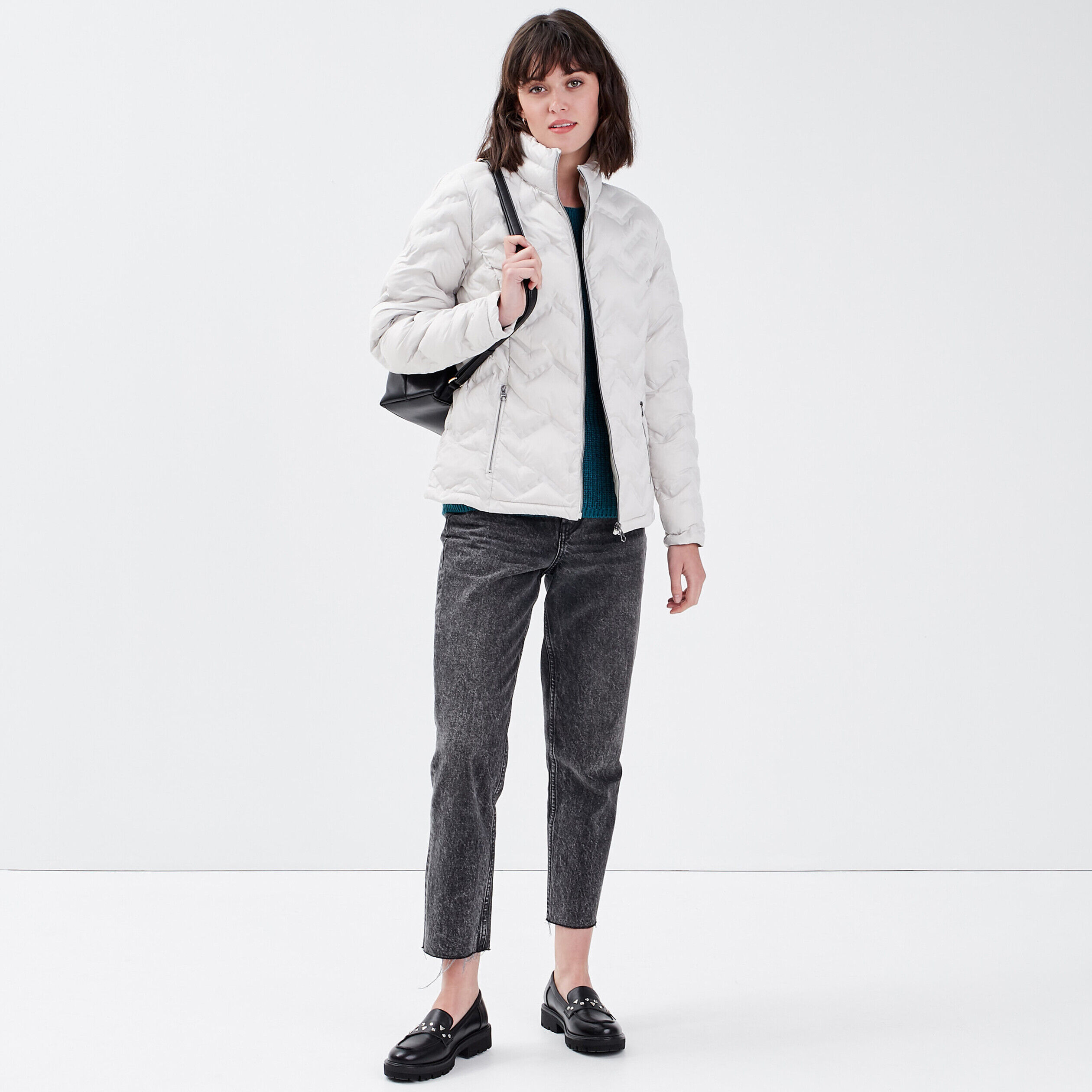 Doudoune droite zippée gris clair femme | Cache Cache