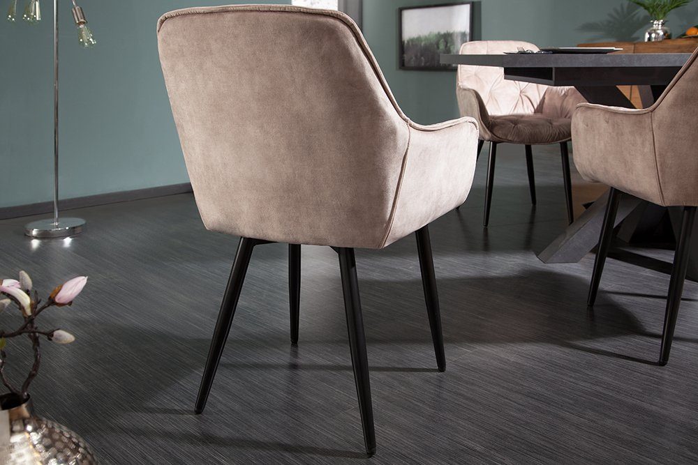 riess-ambiente Stuhl MILANO champagner, Esszimmer · Samt · Metall · mit Armlehne · Chesterfield-Steppung