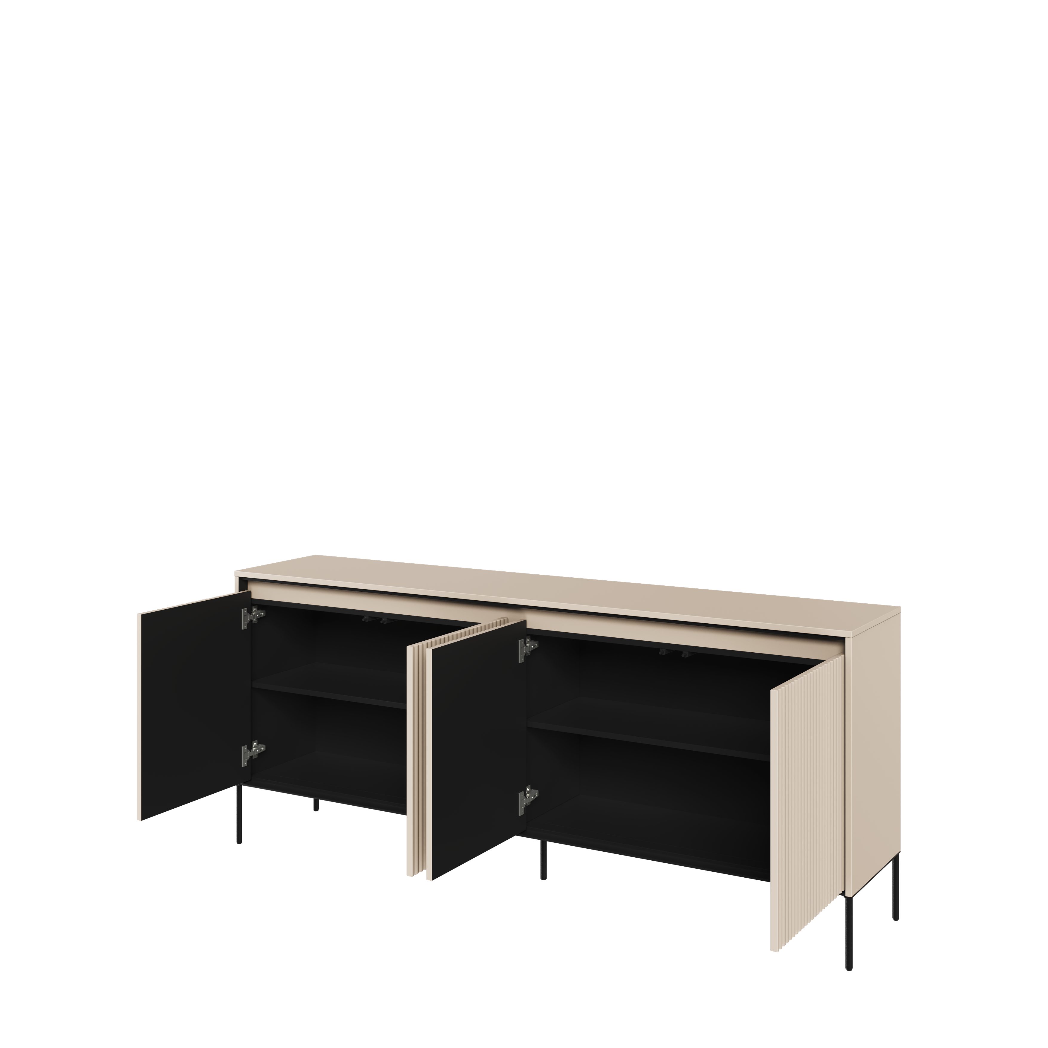 Compleo Kommode FLORE (193x40x83 cm) mit 4 Türen, Metallfüße, LED-Beleuchtung