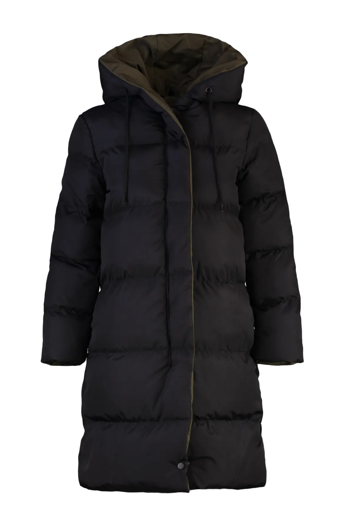 Trendyol Collection  Schwarz-khakifarbene, wendbare, wasserabweisende lange Pufferjacke mit Kapuze TWOAW23MO00052