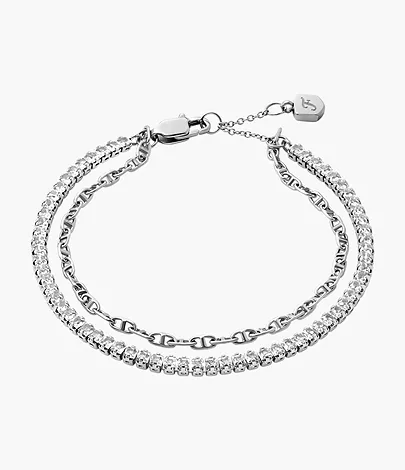 Fossil Gliederarmband Heritage D-Link Glitz Metall silberfarben