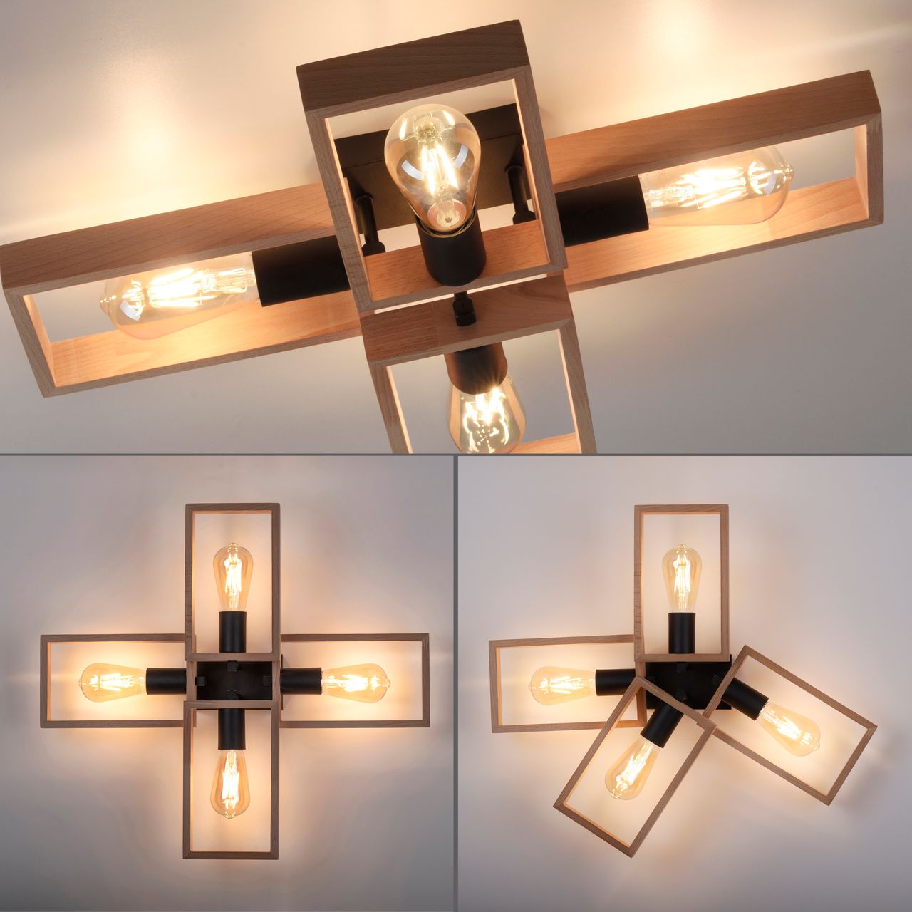 JUST LIGHT LeuchtenDirekt Deckenleuchte FRAME, 4xE27/max. 60W, Innenleuchte, IP20, Metall und Holz