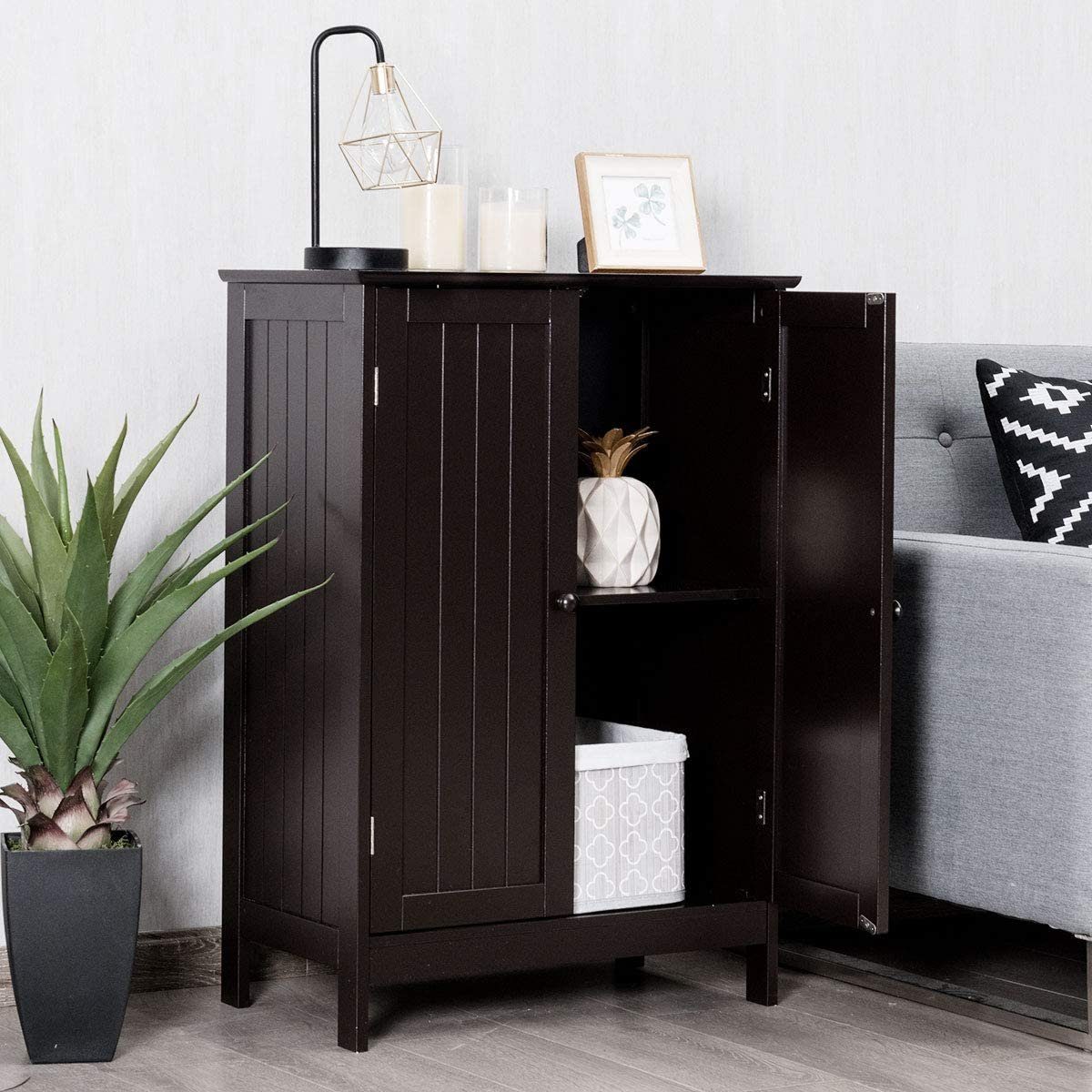 KOMFOTTEU Badkommode Badschrank, mit Doppeltür, aus Holz