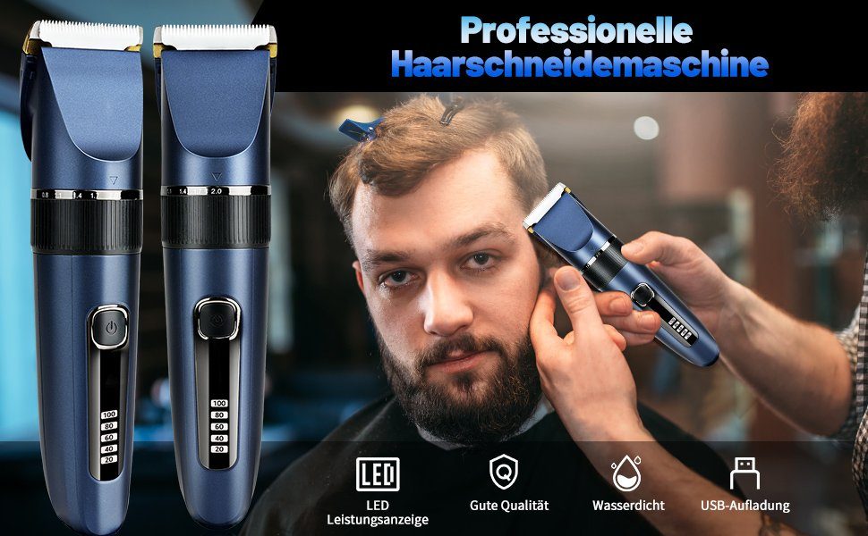 7Magic Haarschneider, USB Aufladung Akku Haarschneidemaschine mit LED Anzeige, IP54