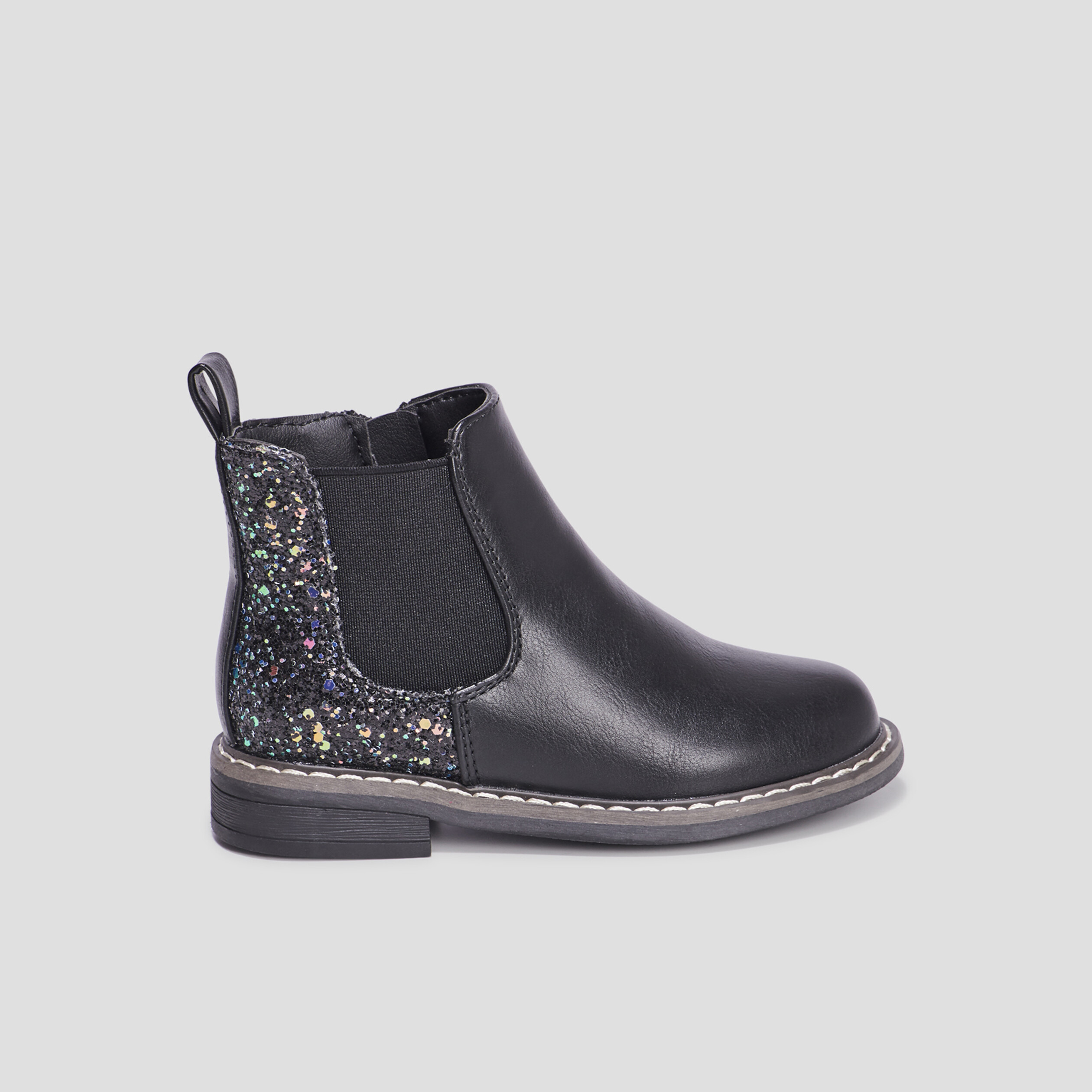 Bottines chelsea à paillettes en cuir noir fille | La Halle