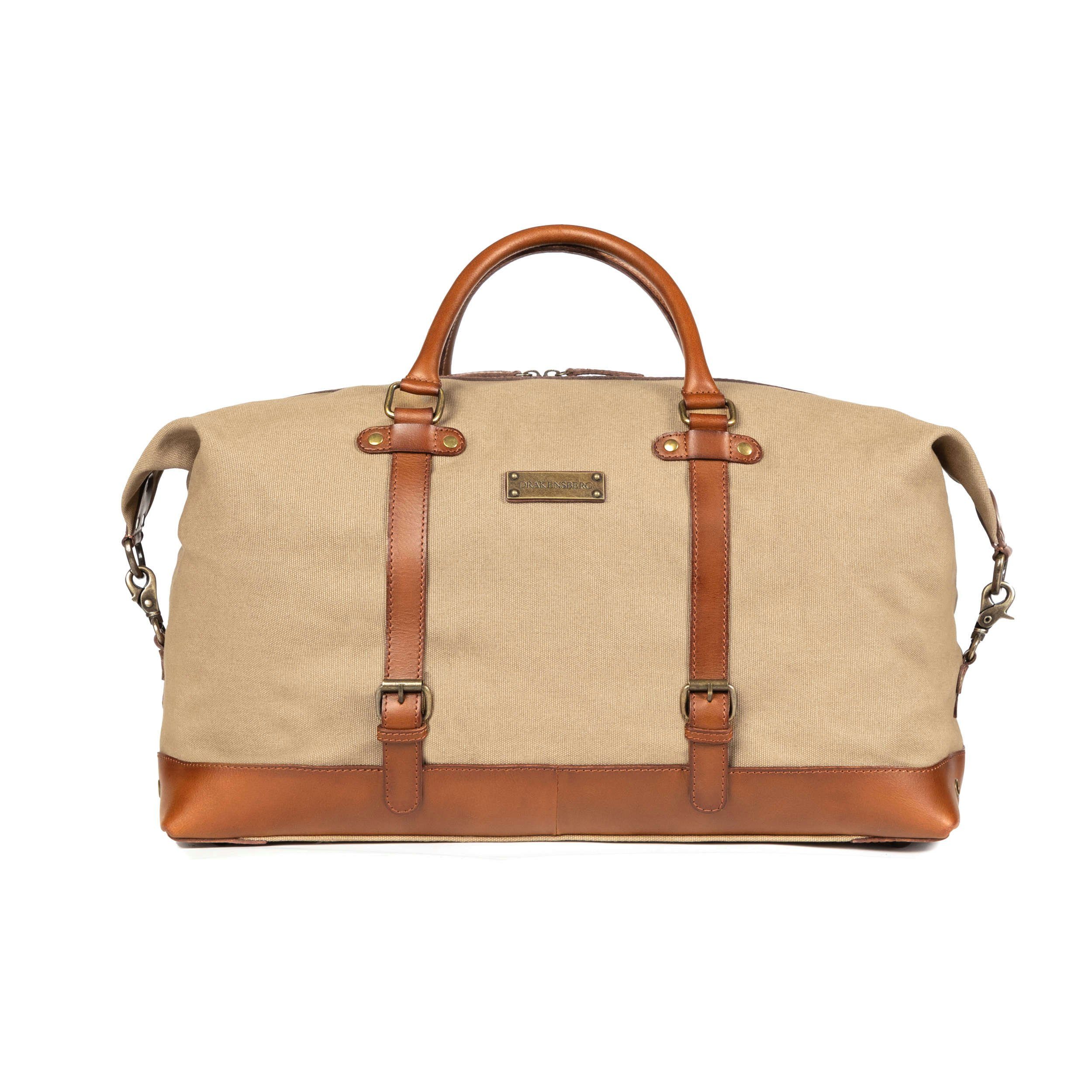 DRAKENSBERG Reisetasche Weekender Owen Khaki-Beige, für Damen und Herren, stilvoll und elegant, Canvas, Leder, erweiterbar