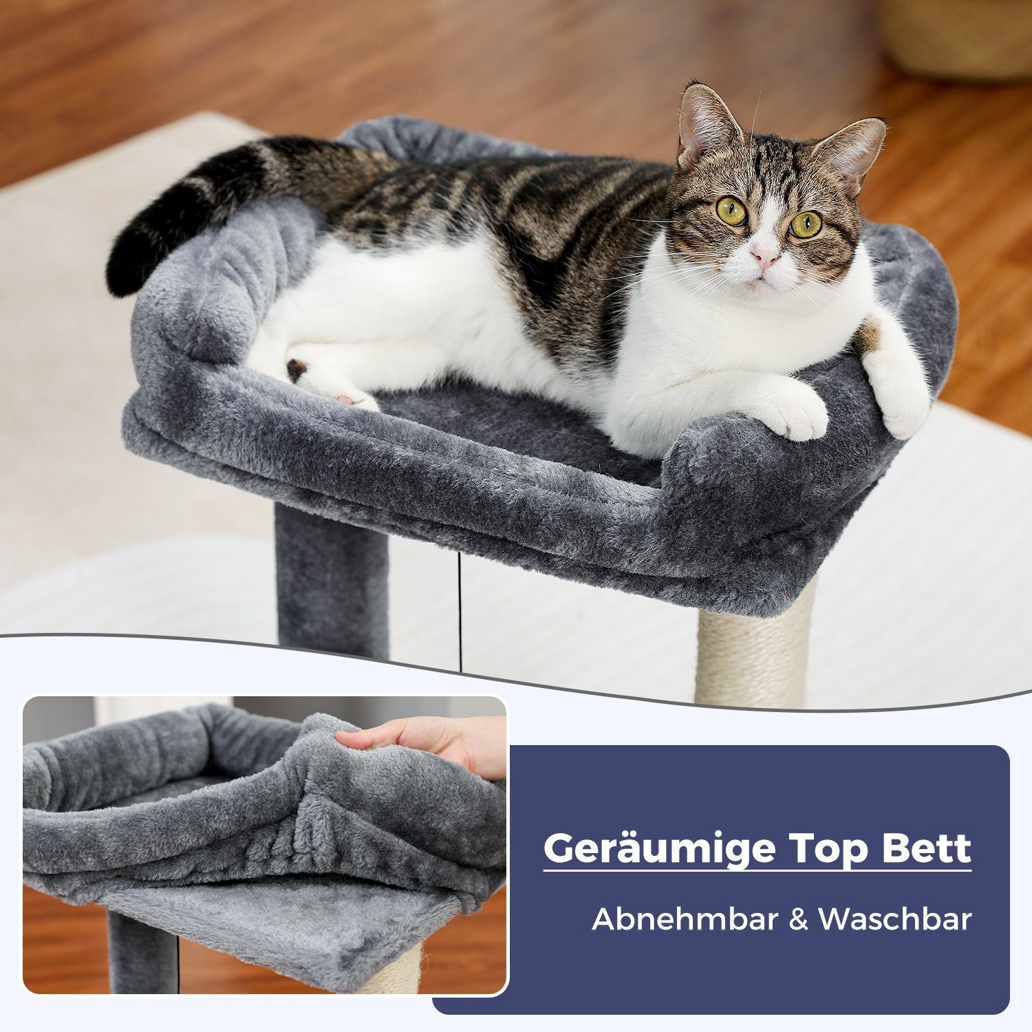 PAWZ Road Kratzbaum Kratzbaum 49cm Kratzstamm Kratzbrett mit breitem Bett Grau