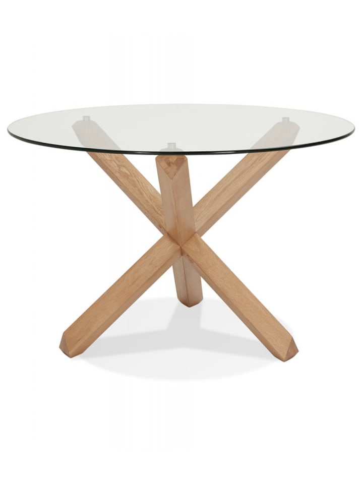 KADIMA DESIGN Runder Esstisch aus Glas und Eiche | Natürlicher Stil in Transparent-Beige günstig kaufen onesize