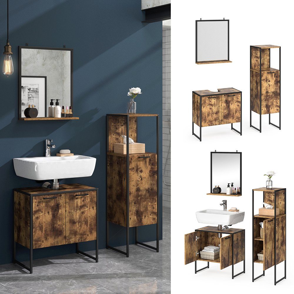 Vicco Badmöbel-Set Loft-Badezimmerset FYRK Vintage Set 6, (3-er Set, 3-St., 3-er Set)