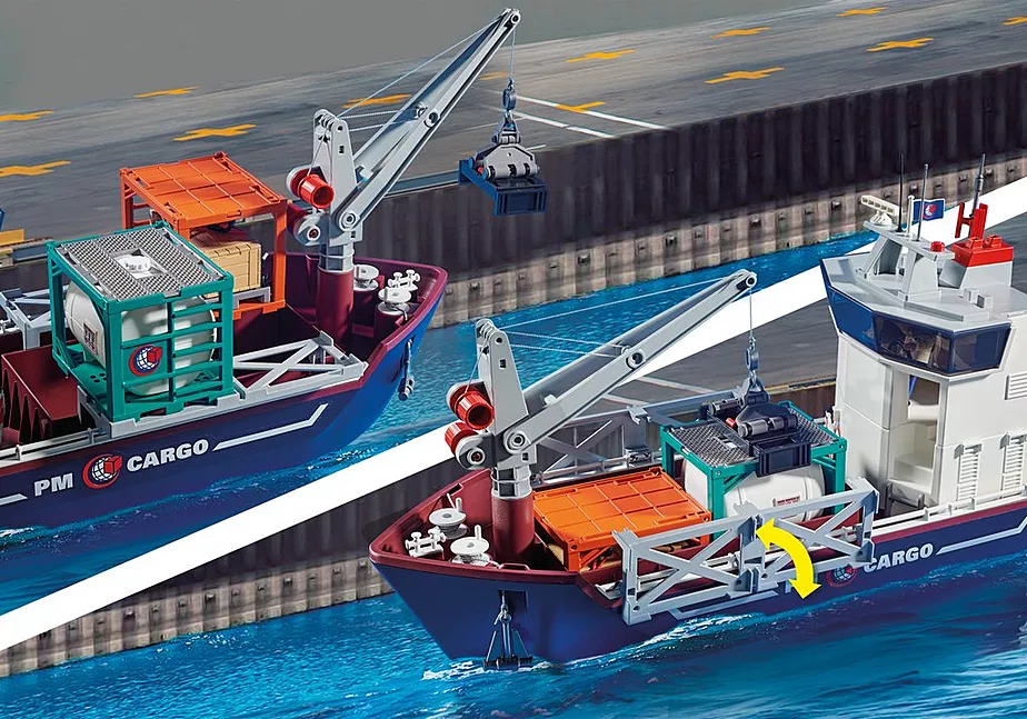 Gro&szlig;es Containerschiff mit Zollboot