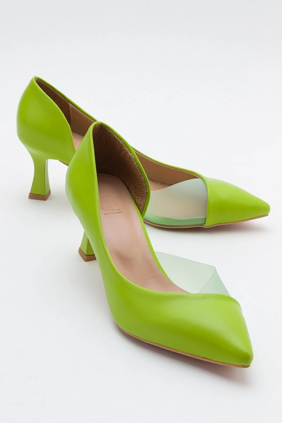 LuviShoes  353 Damenschuhe mit hellgrüner Haut und Absatz