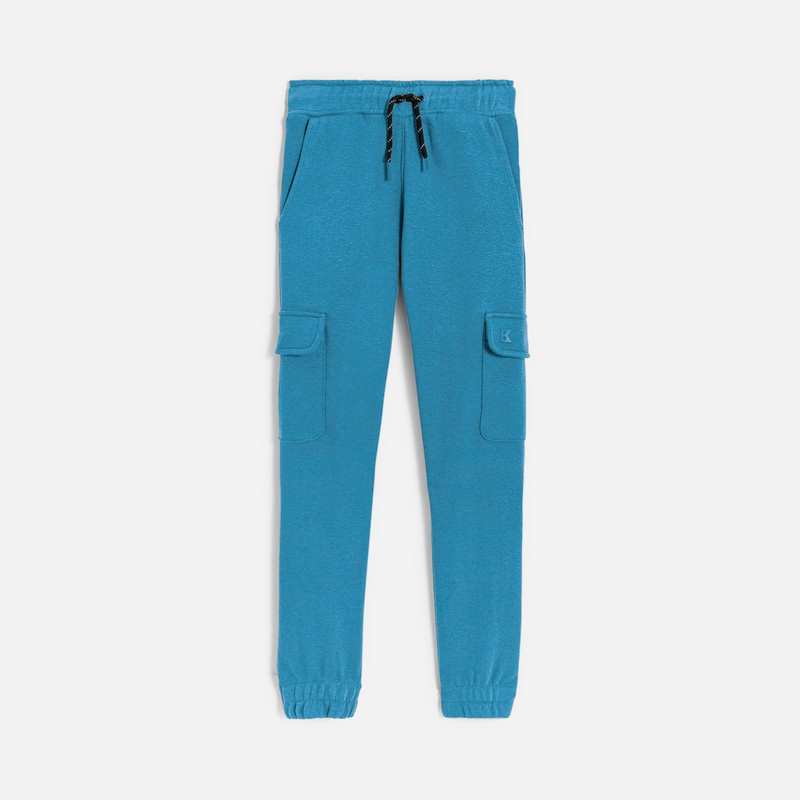 Jogging uni à poches cargo bleu garçon