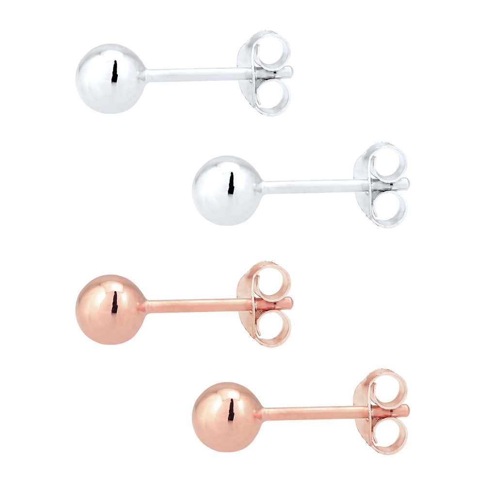 Elli Elli Boucles d'Oreilles Set Basic Minimal Bi-Couleur Clous d'Oreille Femme - (925 Boucles d'oreilles