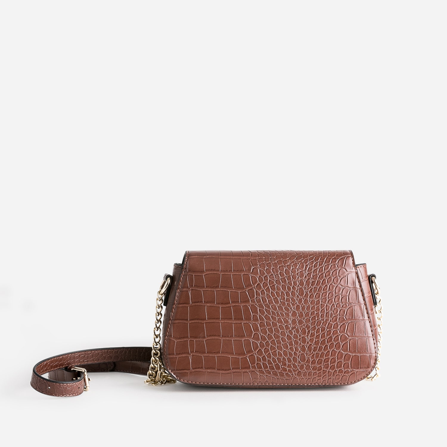 Sac bandoulière cognac embossé effet croco