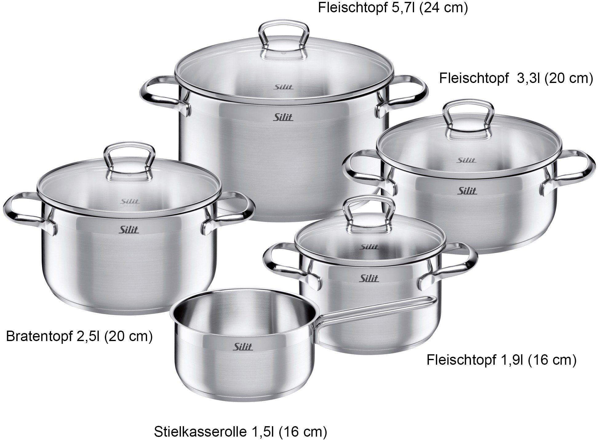 Silit Topf-Set Toskana, Edelstahl 18/10 (Set, 9-tlg), Induktion
