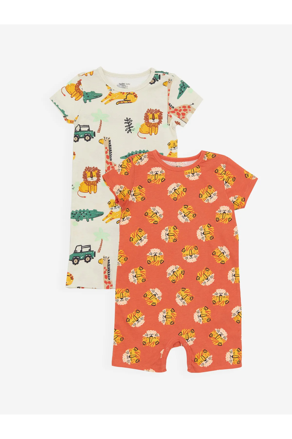 LC Waikiki  Bedruckter Baby-Jungen-Jumpsuit im 2er-Pack mit Rundhalsausschnitt