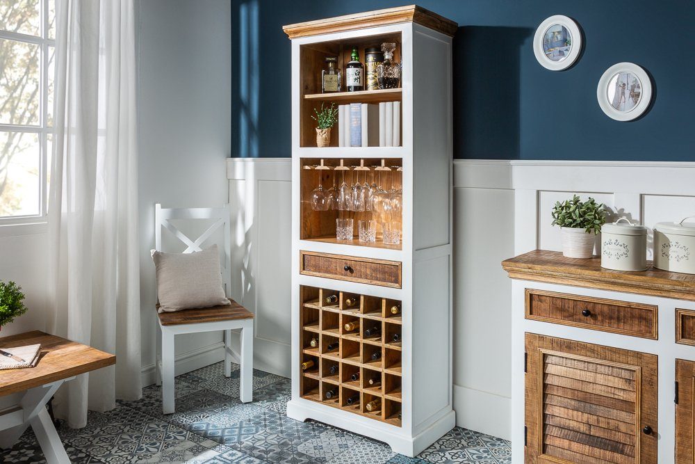 riess-ambiente Weinregal LONG ISLAND 196cm weiß / natur, 1-tlg., Massivholz · Flaschenregal · Landhaus · Küche · Mangoholz