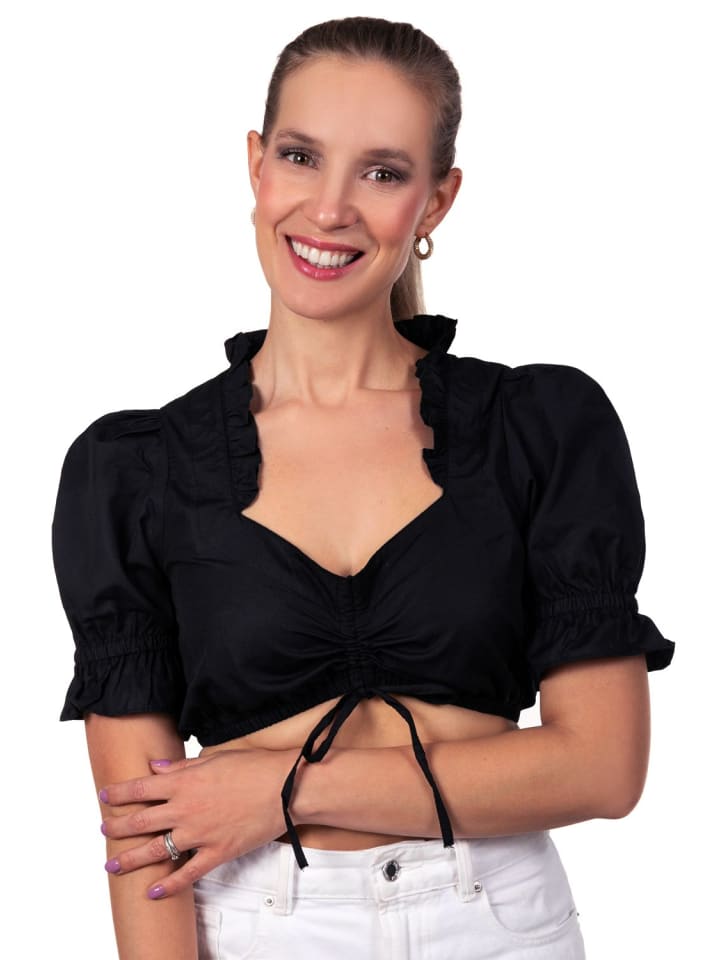 Edelnice Dirndlbluse schwarz mit Schnürung in schwarz günstig kaufen