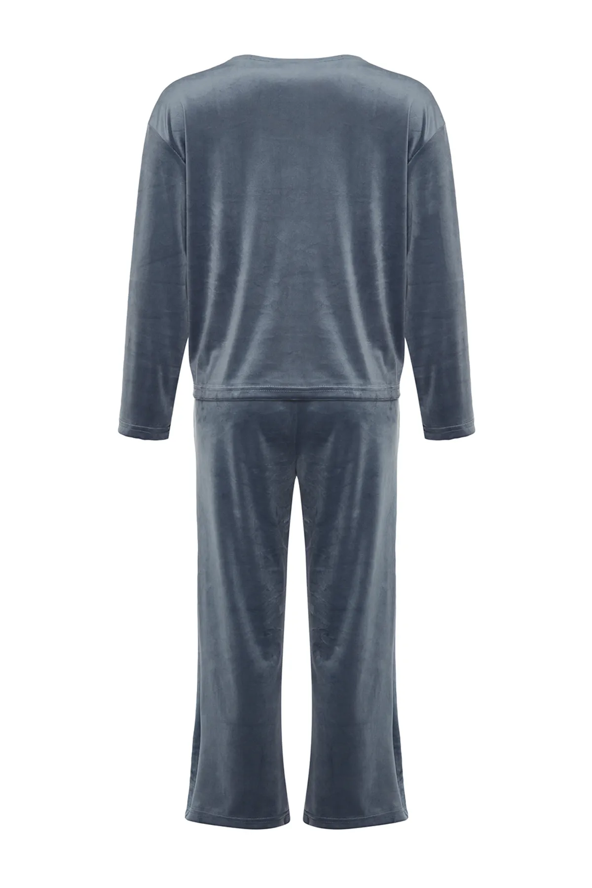 Trendyol Collection  Blaues, weiches T-Shirt-Capri-Pyjama-Set aus Samt THMAW24PT00165