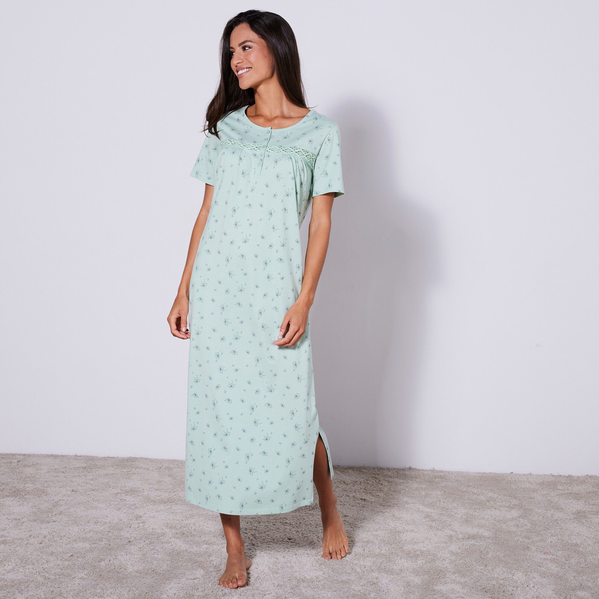 Chemise de nuit longue manches courtes imprimée 