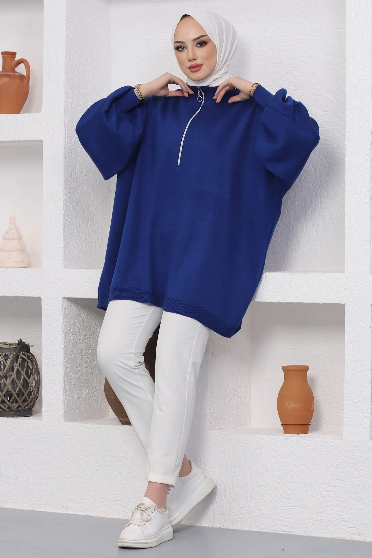 InStyle  Sara Stricktunika mit Reißverschluss – Marineblau