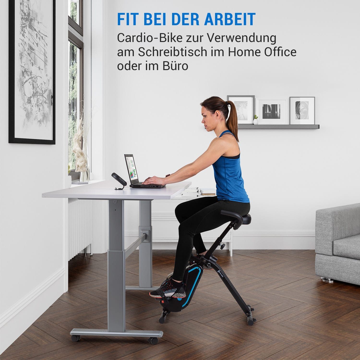 Capital Sports Fahrradtrainer Azura Desk Bike Heimtrainer 7,5 kg Schwungmasse Riemenantrieb (Tischkonsole), Standfahrrad Heimtrainer Hometrainer Fahrrad klappbar Cardio Trainingsgerät Ausdauertraining Fitness Fahrrad