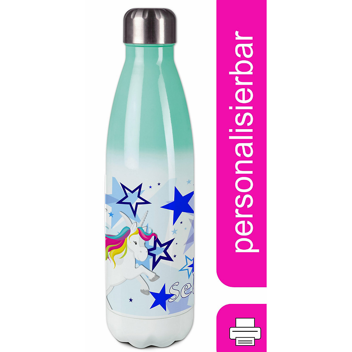 Edelstahl Kinder Thermoflasche / Trinkflasche bunt Pegasus Sterne Farbe blau Spülmaschinenfest, Auslaufsicher, Bruchfest, Doppelwandig, Für Heißgetränke geeignet, Mit Deckel, Isoliert