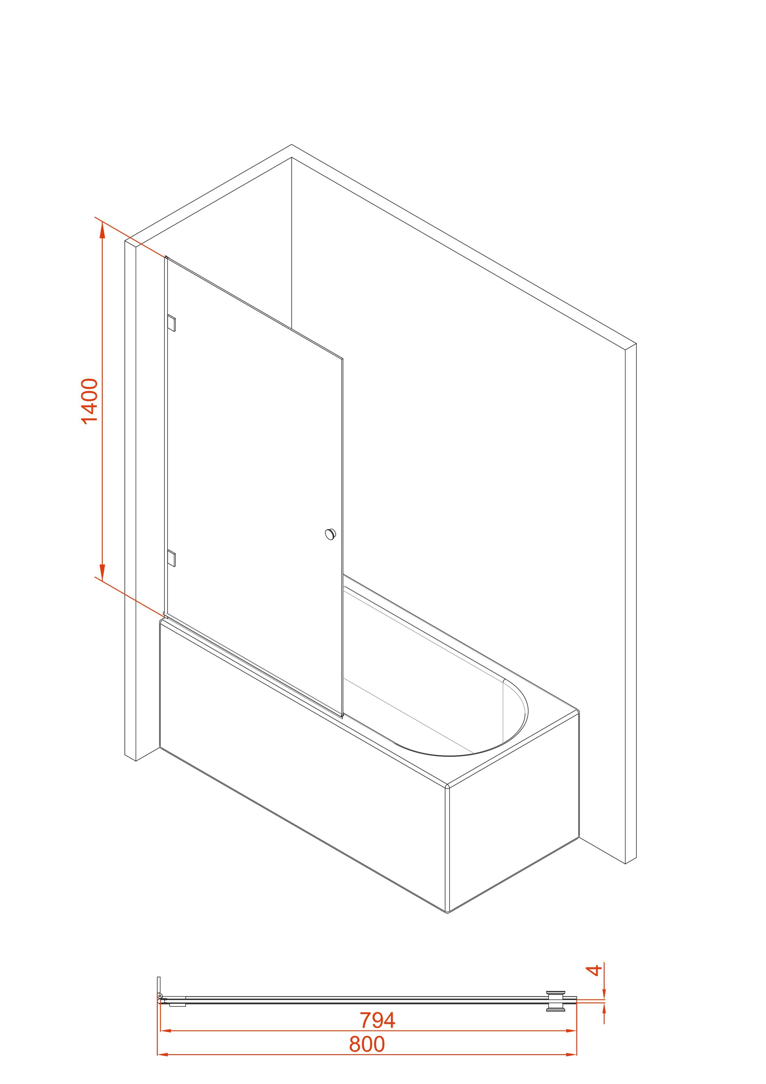 Marwell Badewannenfaltwand GALLERY, Einscheibensicherheitsglas, (1 tlg), Breite: 80 cm
