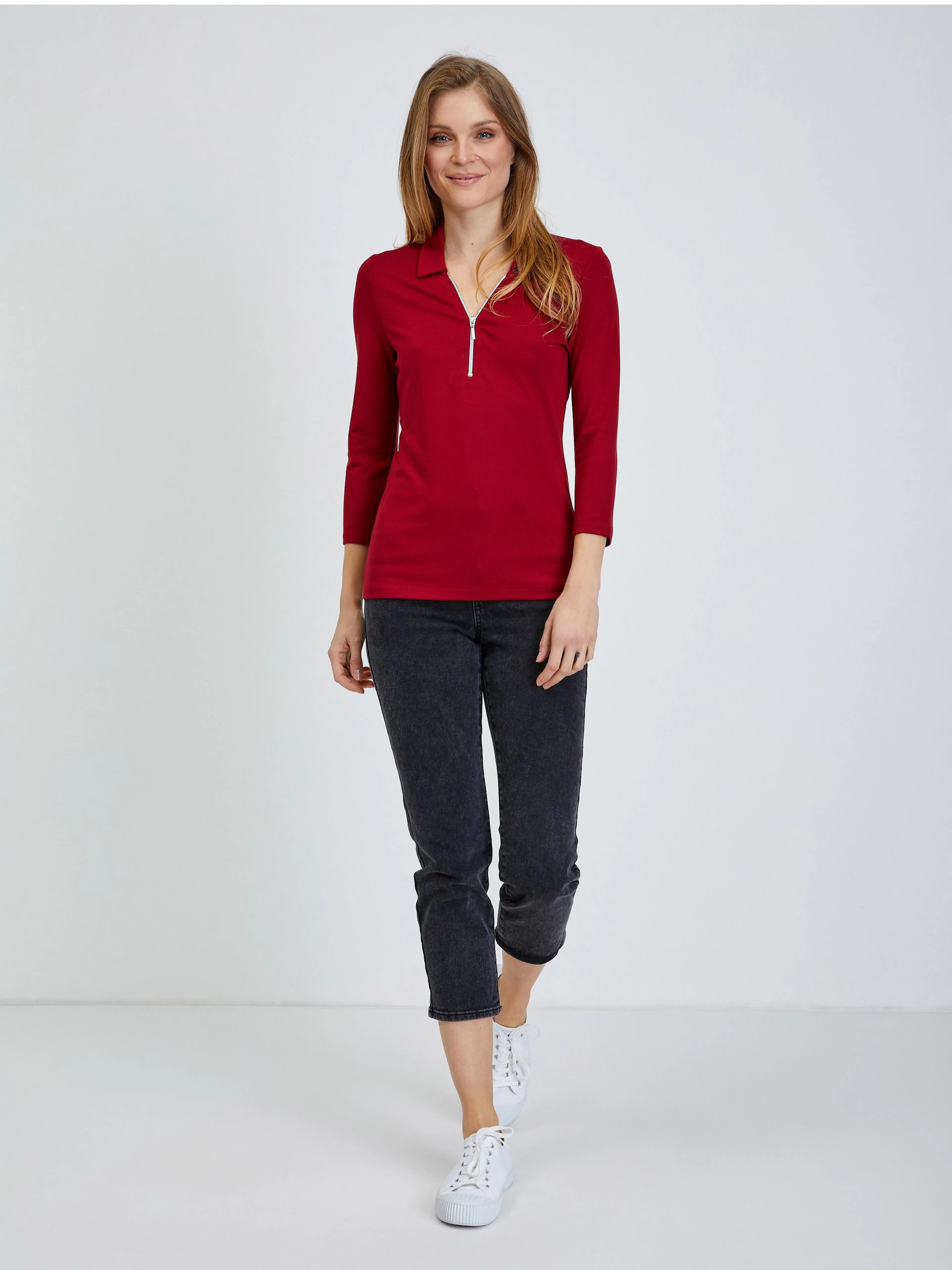 Rotes T-Shirt mit Dreiviertel Ärmeln ORSAY