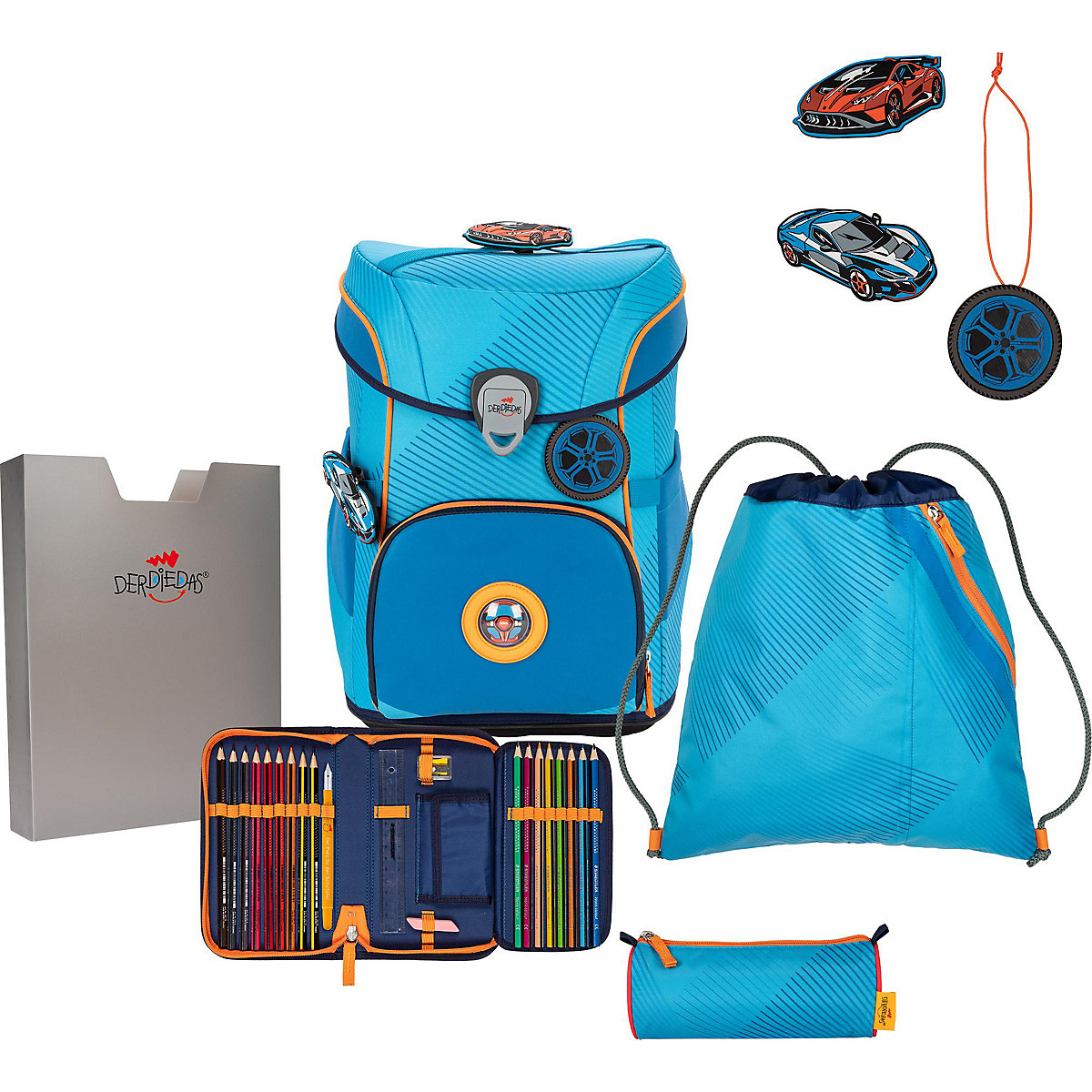 Schulrucksackset ErgoFlex EASY SUPERFLASH EXKLUSIV Supercar, 5-tlg., inkl. Wechselbuttons (2023)