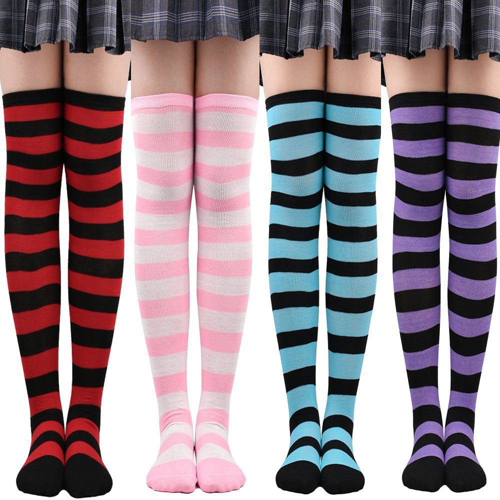 Beinstulpen Weihnachtstag Oberschenkelhohe Socken Gestreifte Overknee Strümpfe (1-St., Party Socken) Warme Beinwärmer Hohe Kniestrümpfe