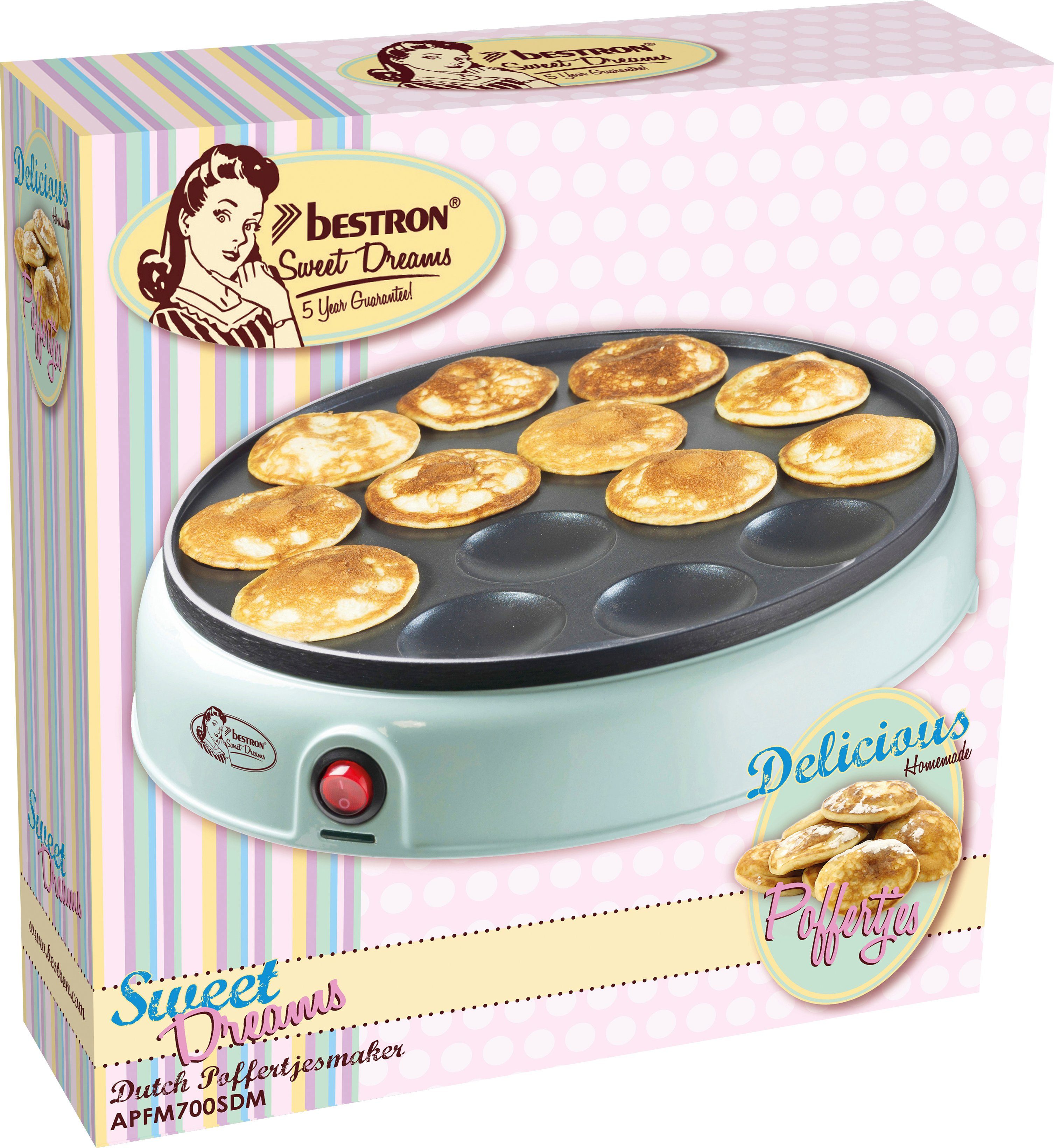 bestron Poffertjes-Maker APFM700SDM, 800 W, Retro Design, mit Antihaftbeschichtung