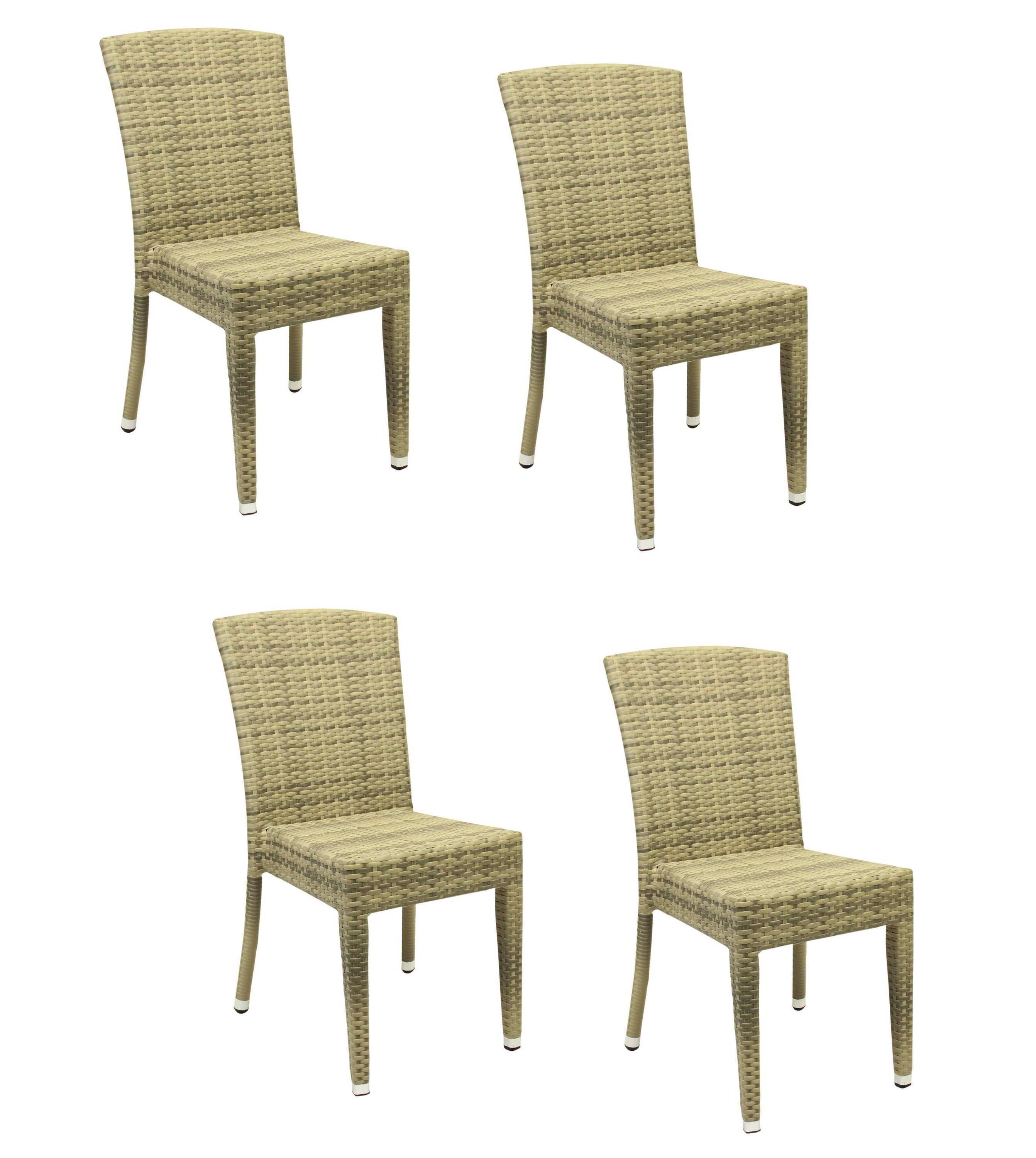 Konway Stapelstuhl MAUI (4 St), 4x KONWAY® MAUI Stapelstuhl Elfenbein Polyrattan Sessel stapelbar