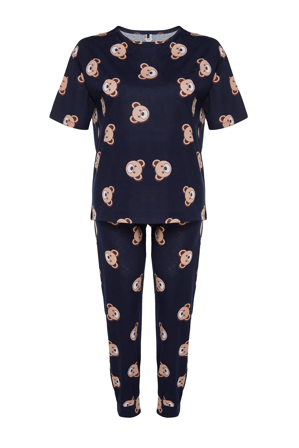 Trendyol Curve  Marineblaues Pyjama-Set aus Strick mit Teddybär-Muster TBBAW23AI00039
